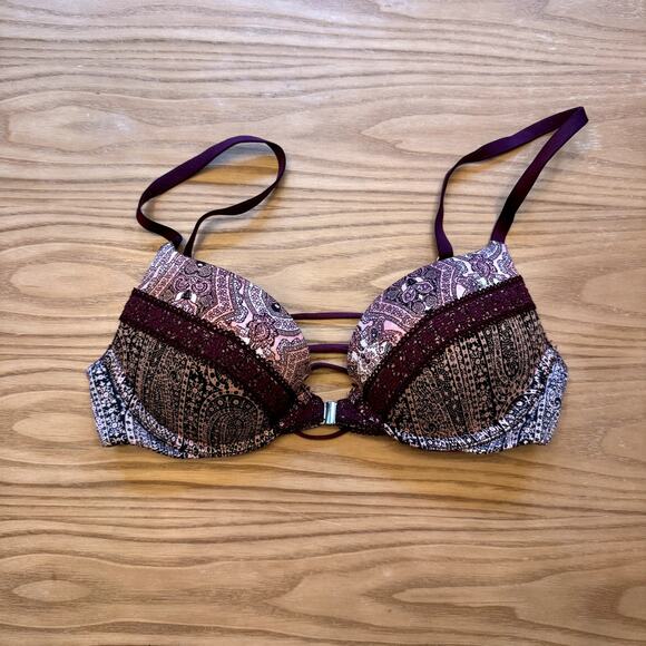 Victoria's Secret Very Sexy Push-Up Maroon Pink Paisley Bra 32B - Picture 1 of 4